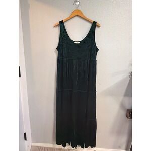 Natural Life Velvet Maxi Dress XL Emerald Green Tiered Sleeveless Boho Gown